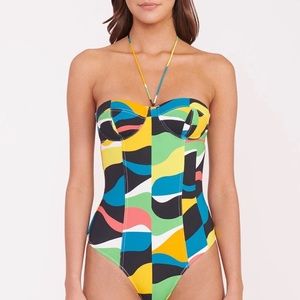 STAUD Swim Harper One Piece Swimsuit Marble Wave Size Large